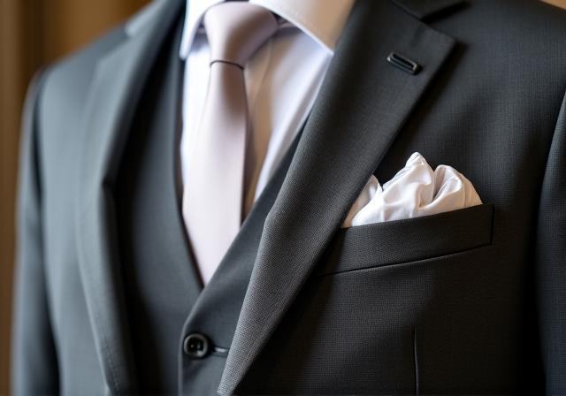 Dettaglio di un abito da sposa maschile sartoriale