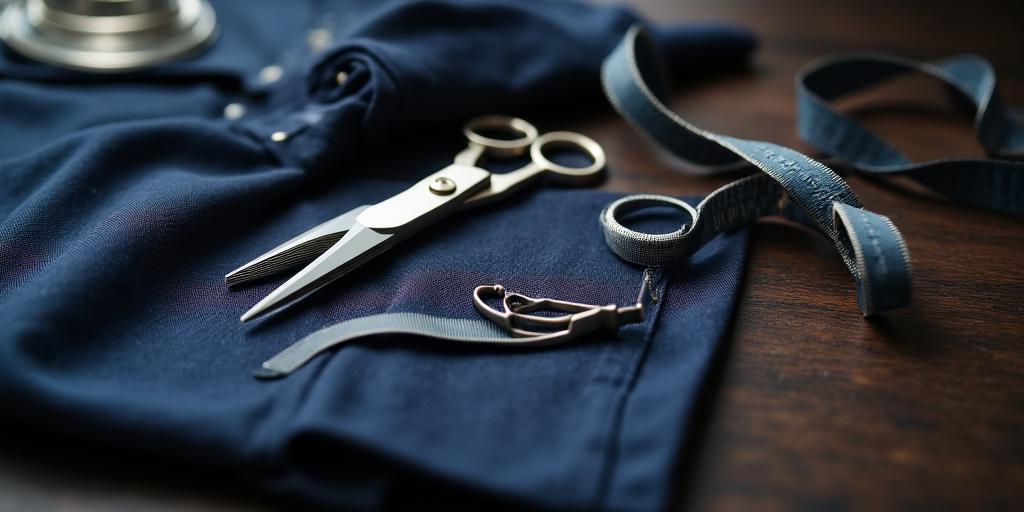 Sartoria Marinus Attire dettaglio tessuto e strumenti di misura